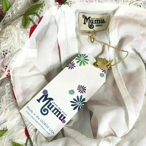 Show Me Your MuMu Lace Cherries Min Dress Off Shoulder White And Red Short NEW - Picture 5 of 9